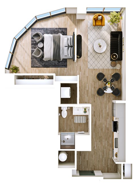 Floor plan for 1 bed, 1 bath, 753 sqft